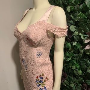 Karen Millen off the shoulder Pink Lace Dress